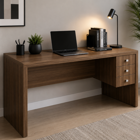 Escrivaninha Reversível para Home Office 3 Gavetas Nogal - Tecno Mobili