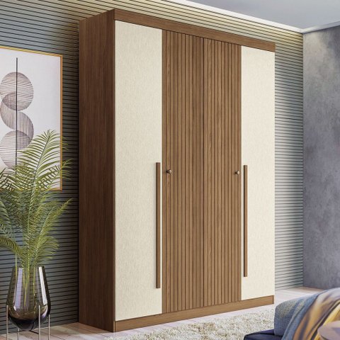 Guarda-roupa Casal Loanda 4 Portas 2 Gavetas Ripado Flex Jatoba/areia - Pnr Móveis