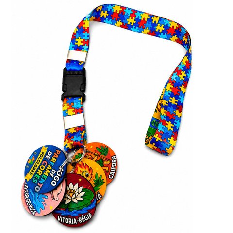 Cordão Porta Crachá para Autistas com Jogo Folclore Cores, Diversão e Inclusão