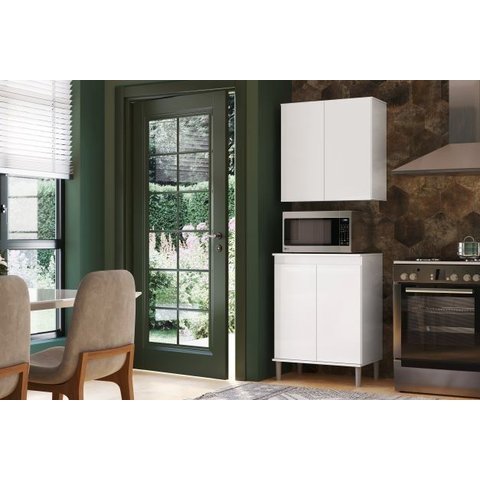 Conjunto Armário Aéreo e Balcão Microondas para Cozinha 02 Portas Ej:Branco