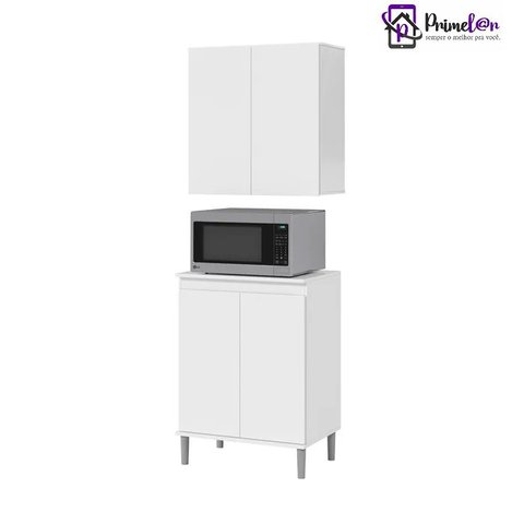 Conjunto Armário Aéreo e Balcão Microondas Para Cozinha 02 Portas EJ:Branco