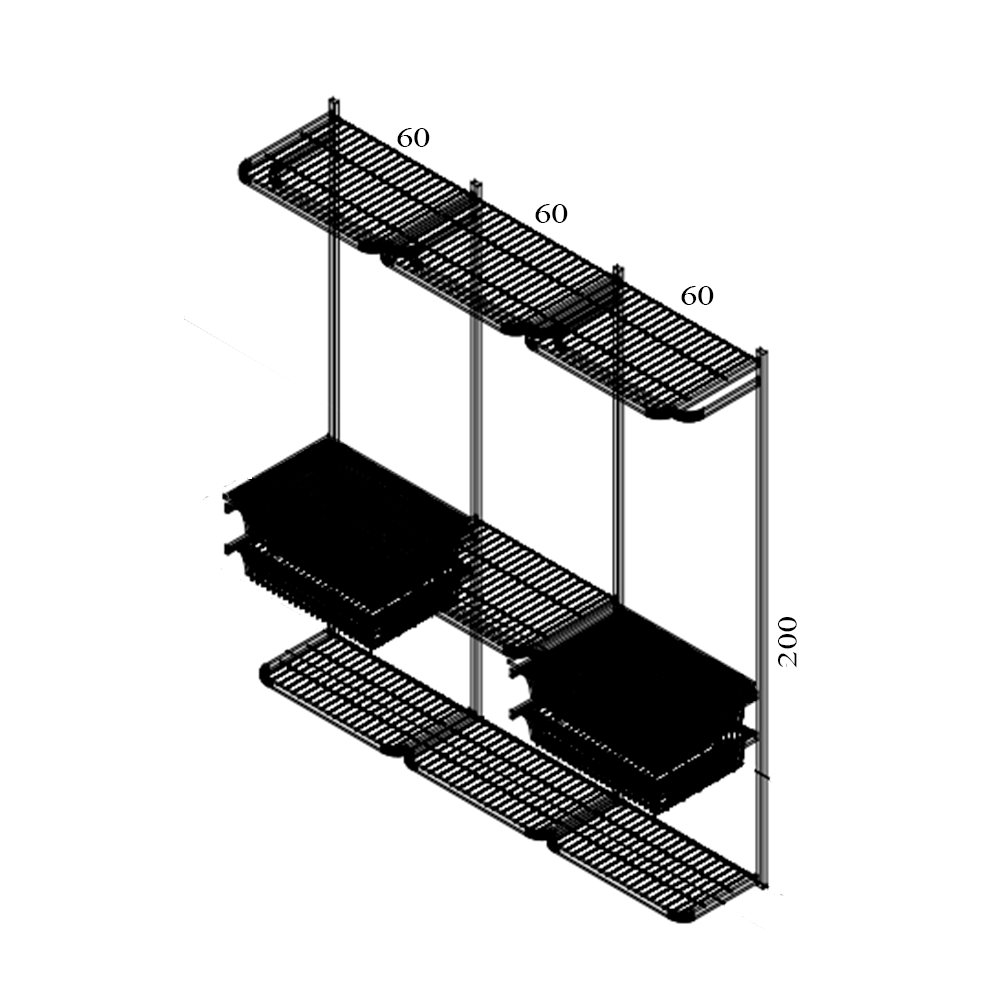 Closet Armário Aramado Modulado Gaveta Prateleira 1,90m PT - 2