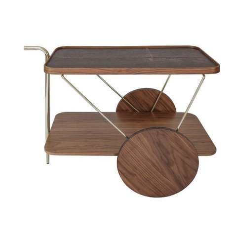 Carrinho para Bar Sertao Couro Castanho com Nogueira e Base Gold 110 Cm - 62150