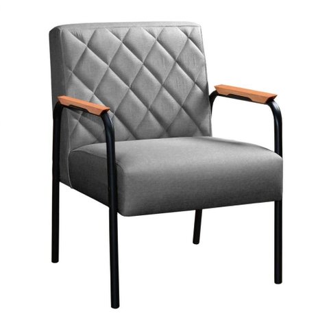 Poltrona Ludmilla Linho Matelassê Pés em Metal Cinza Bella Decor
