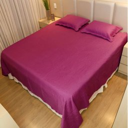 Colcha Cobre Leito Casal Poliester Matelado Liso 3pcs Roxo - 1