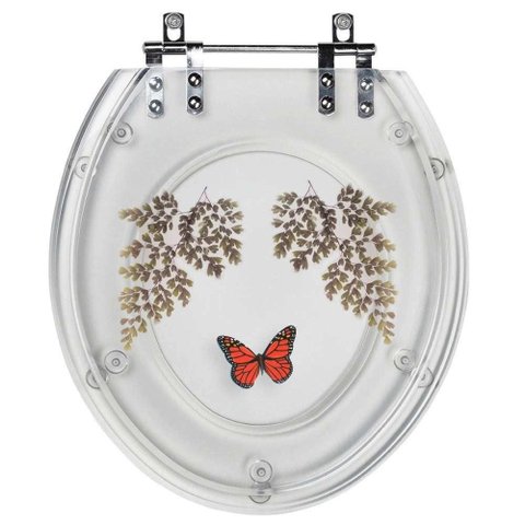 Tampa de Privada Oval Incolor Decorada Avenca Borboleta