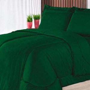 Kit com 6 peças Edredom Soft Casa Dona Casal Verde Musgo
