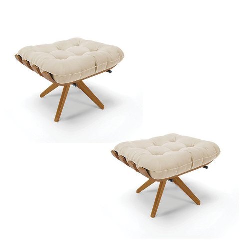 Kit 02 Puffs Giratório Suede Base Madeira - D’Rossi Bege