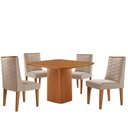 Ver imagem 2 de Mesa de Jantar Eloise 90cm Tampo Mdf 4 Cadeiras Moderna Veludo Creme/naturale