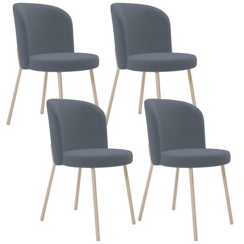 Kit 04 Cadeiras para Sala de Jantar Cozinha Estofada Gavi Arena L02 Suede Cinza - Lyam Decor
