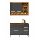 Ver imagem 3 de Cozinha Modulada Burguesa 100% MDF com Balcão Freijó/Cinza Grafite - Nesher