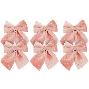 Kit 6 Laços Veludo Rosê Decorados Bolinhas Prata Natal 12x13cm - Magizi