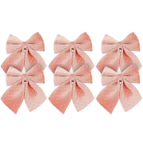 Kit 6 Laços Veludo Rosê Decorados Bolinhas Prata Natal 12x13cm - Magizi