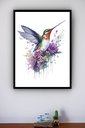Ver imagem 1 de Quadro Decorativo Beija Flor Flores Lilás - 70x50cm:moldura Branca
