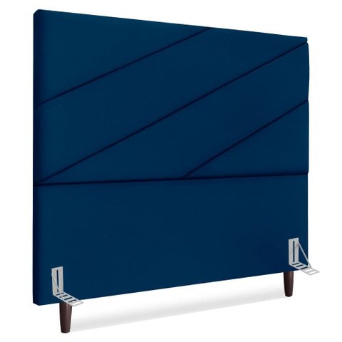 Cabeceira Casal 140 Cm com Frame Cristal Suede Azul Marinho Artte