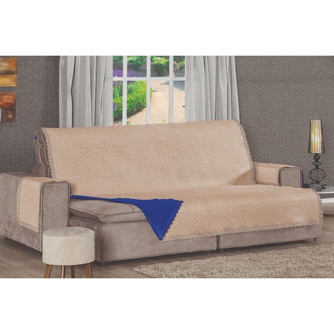 Protetor de Sofá Retrátil 03 Lugares Matelado Dupla Face Malha Gel:azul e Avelã