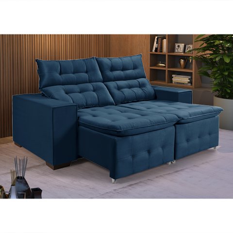 Sofá Retratil Reclinável 3 Lugares Pillow em Veludo Tamanho 1,90 Azul