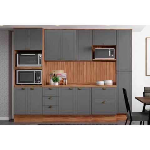 Kit Cozinha Carraro 9 Peças Bella C9P24 Nogal/Cinza
