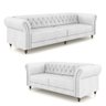 Conjunto de Sofá Stanford Chesterfield 2 e 3 Lugares 180cm-260cm Pés Madeira Couro Branco G58 Gran - 2