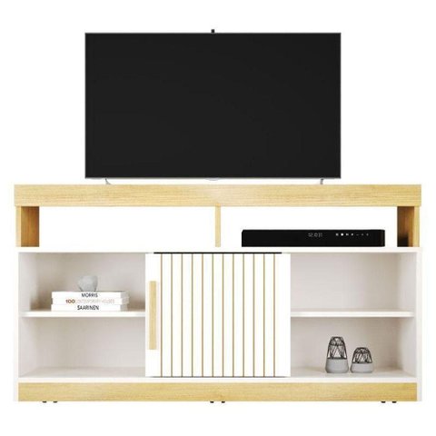 Rack Bancada Eldorado para TV 50" 120cm MDP com Nicho Off White Cinamomo Valdemóveis