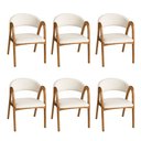 Ver imagem 1 de Kit 6 Cadeiras Valentina Madeira Maciça Cerejeira Encosto Anatômico em Linho Sala Design - Off-white