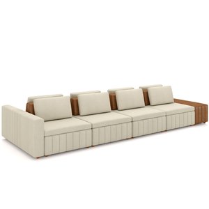 Sofá Ilha com Puff para Sala Living 465cm Amber M03 Linho Cru Couríssimo Whisky - Lyam Decor