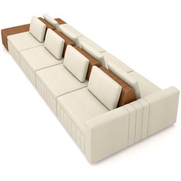 Sofá Ilha com Puff para Sala Living 465cm Amber M03 Linho Cru Couríssimo Whisky - Lyam Decor - 6