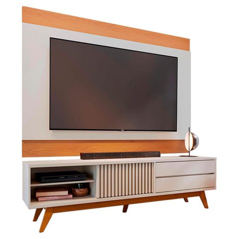 Rack Veneza e Painel Nilo Tv 75 Pol 200 Cm Off White Matte Freijo Colibri