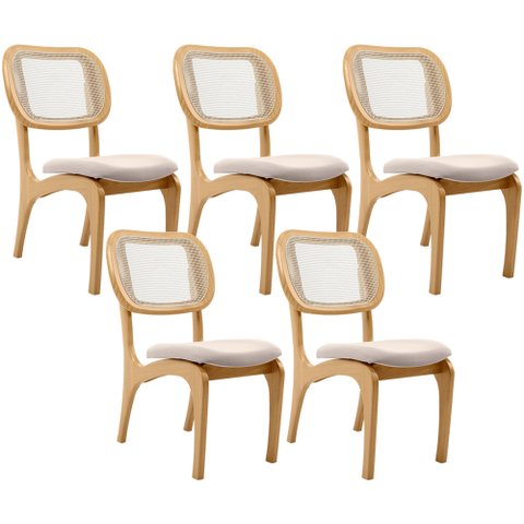 Kit 5 Cadeiras para Sala de Jantar Cozinha Estofada e Tela Mariah L02 Seude Bege - Lyam Decor