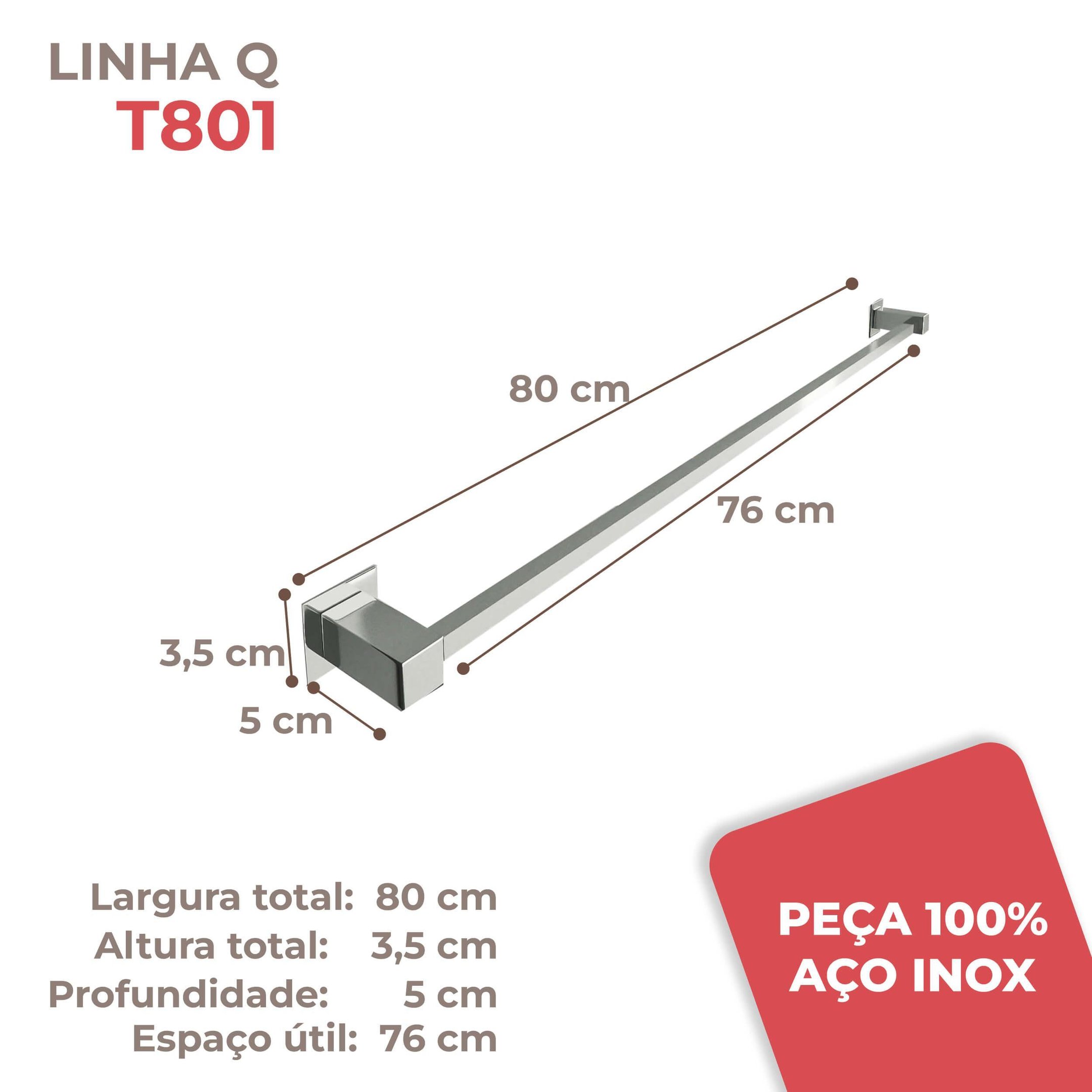 Toalheiro Inox 80cm Vinci, Porta Toalha Inox 304, Banheiro - 6