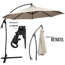 Guarda Sol Ombrelone Suspenso Luxo 3 Metros Importway Premium Branco com Base de Apoio em Cruz - 3