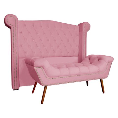 Conjunto Sienna Cabeceira e Recamier Solteiro 90 cm Suede Rosa