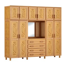 Guarda-Roupa Capelinha Casal Mel 10 Portas Espelho 4 Gavetas Maleiro Madeira Maciça de Pinus - Cavaz - 1