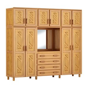 Guarda-Roupa Capelinha Casal Mel 10 Portas Espelho 4 Gavetas Maleiro Madeira Maciça de Pinus - Cavaz