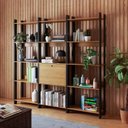 Ver imagem 1 de Estante de Livros Industrial 189CMX178CM 14 Prateleiras 1 Portas Marrom/Lamina Mel/Preto