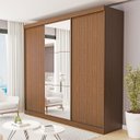 Ver imagem 1 de Guarda-roupa Casal 3 Portas de Correr 4 Gavetas e 3 Espelhos Barcelona - Freijó