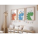 Ver imagem 3 de Kit 3 Quadros Dinossauros Coloridos Quarto Menino Infantil Bebê