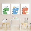 Ver imagem 1 de Kit 3 Quadros Dinossauros Coloridos Quarto Menino Infantil Bebê