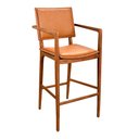 Ver imagem 1 de Banqueta Britney 55cm Madeira Maciça com Braço | Courino Caramelo - Sallar Home