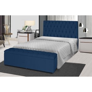 Kit Cabeceira 138Cm p/ Cama Box Casal + Baú 138Cm Calçadeira Estofada Jade Suede Azul Marinho