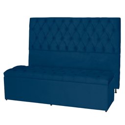 Kit Cabeceira 138Cm p/ Cama Box Casal + Baú 138Cm Calçadeira Estofada Jade Suede Azul Marinho - 2