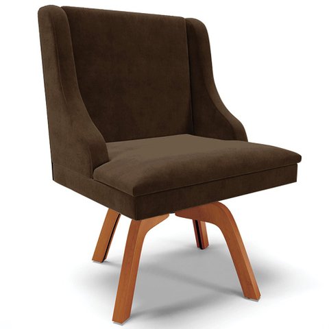 Cadeira Decorativa Sala de Jantar Base Giratória de Madeira Firenze Suede Marrom/Natural G19 - Gran 