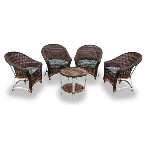 Conjunto de Poltronas Fibra Sintética Bali Alumínio - 4 Poltronas + 1 Mesa Centro - Tecido Palmares 