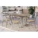 Ver imagem 1 de Conjunto: Mesa de Cozinha Elba Tampo Madeirado C/ Vidro 160cm e 6 Cadeiras Holanda Cromada/freijo