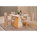 Ver imagem 1 de Sala de Jantar Completa Fler C/ Tampo Madeirado C/ Vidro 90x90cm e 4 Cadeiras Zoe Cedro/off White -