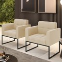 Ver imagem 2 de Kit 2 Poltronas Elisa Suede Bege Base Metálica Industrial Preto - D'Rossi