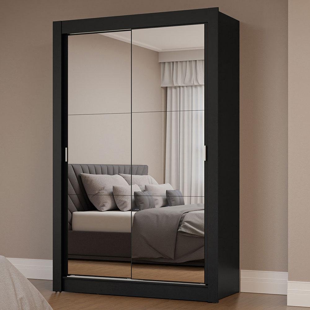 Guarda-roupa Solteiro 2 Portas de Correr com Espelhos Preto Milano Madesa