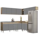 Ver imagem 1 de Armário de Cozinha Modulado de Canto 7 Peças Cp24 com Pia Inox Castanho/cinza - Lumil Lumil Móveis