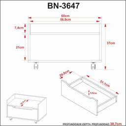 Gabinete para Banheiro 60cm com Rodízios Tecno Mobili Bn3647 Mármore Branco - 5