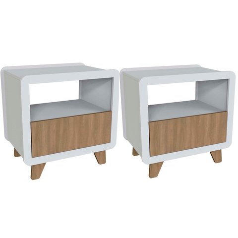 Conjunto 2 Mesas de Cabeceira 55cm com Gaveta e Nicho 100% MDF Padrão Planejados Mabel Branco